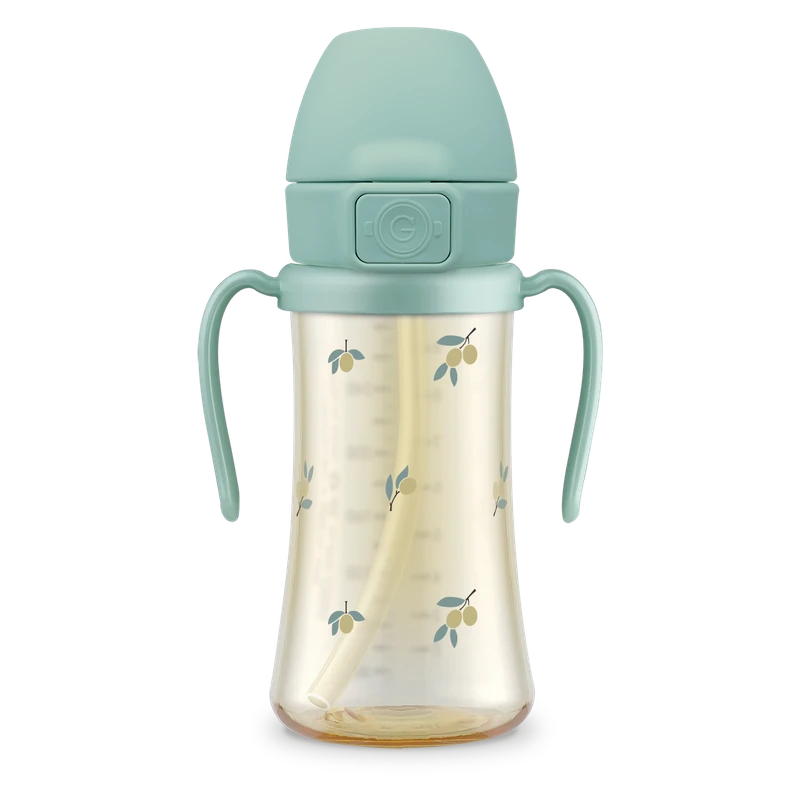 PPSU tréninkové hrnky s brčkem — Olive, 300 ml · se závažím