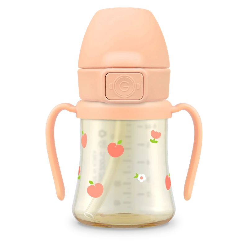 PPSU tréninkové hrnky s brčkem — Peach Flower, 200 ml · se závažím