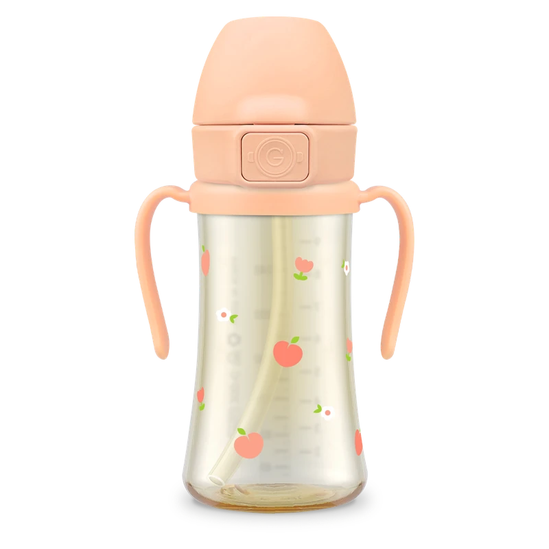 PPSU tréninkové hrnky s brčkem — Peach Flower, 300 ml · se závažím